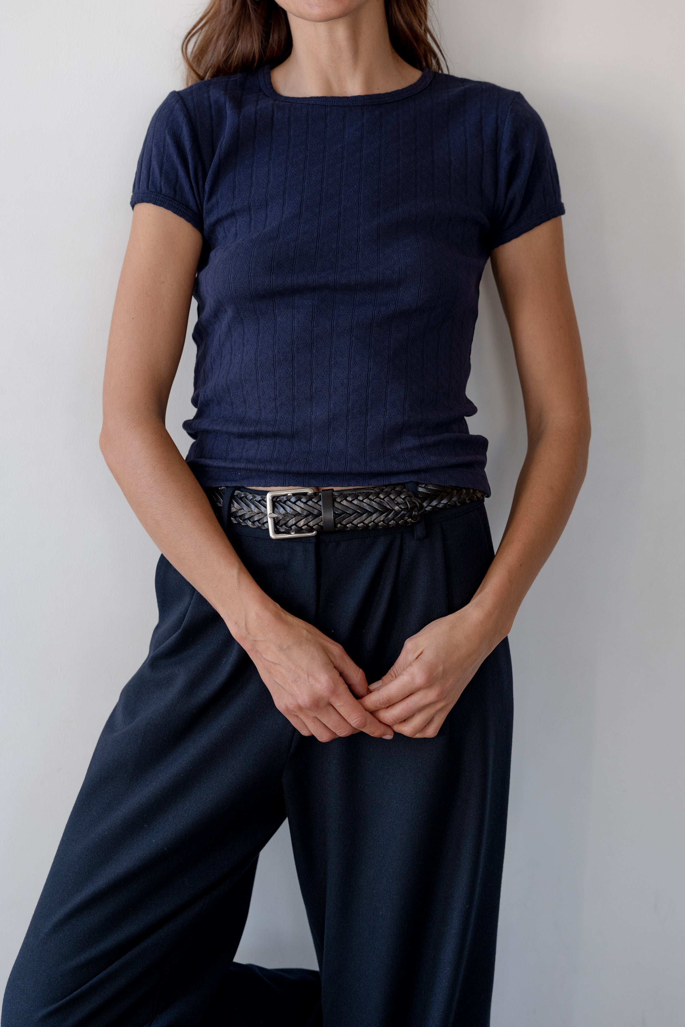 DONNI The Pointelle Baby Tee - Navy