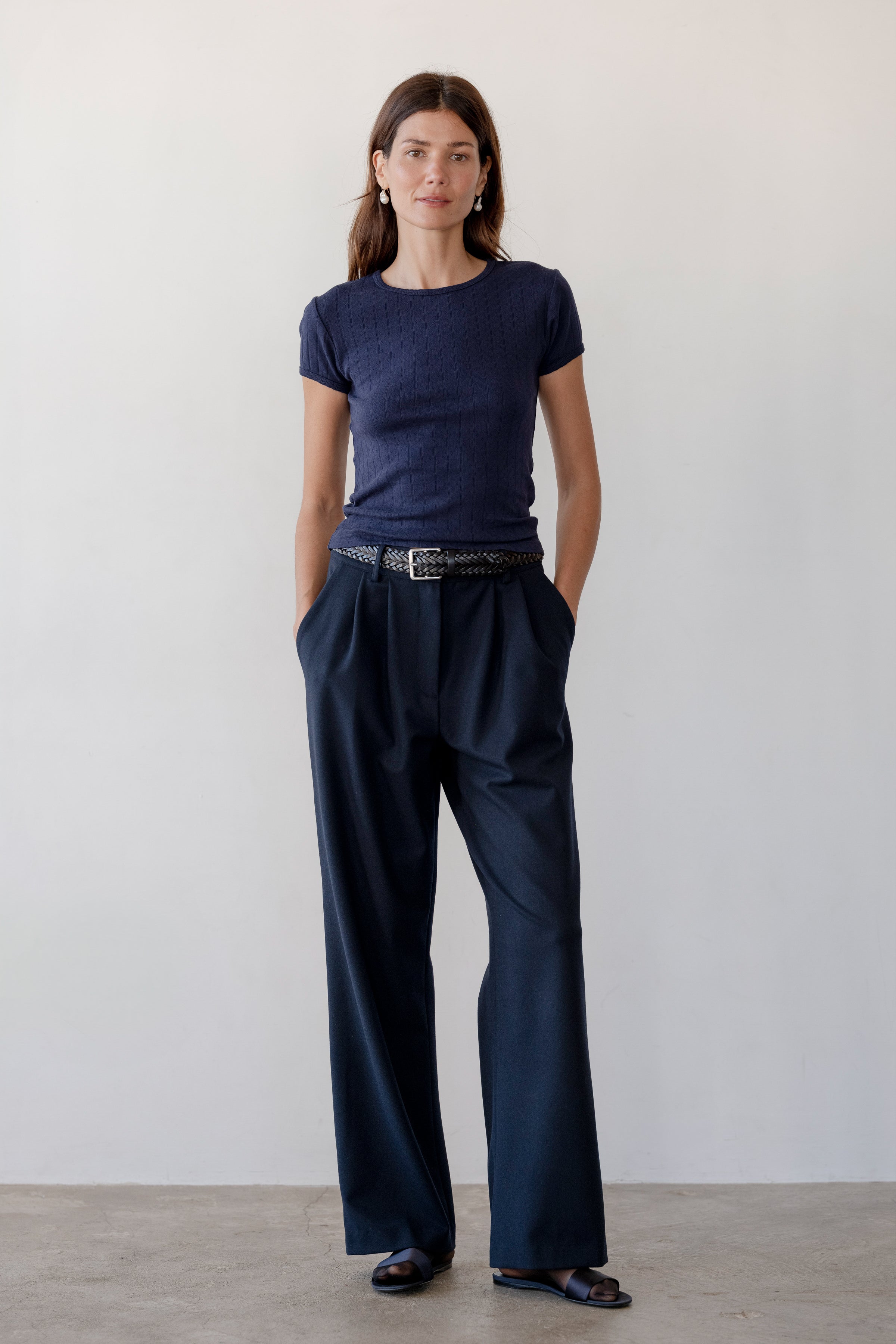 DONNI The Pointelle Baby Tee - Navy