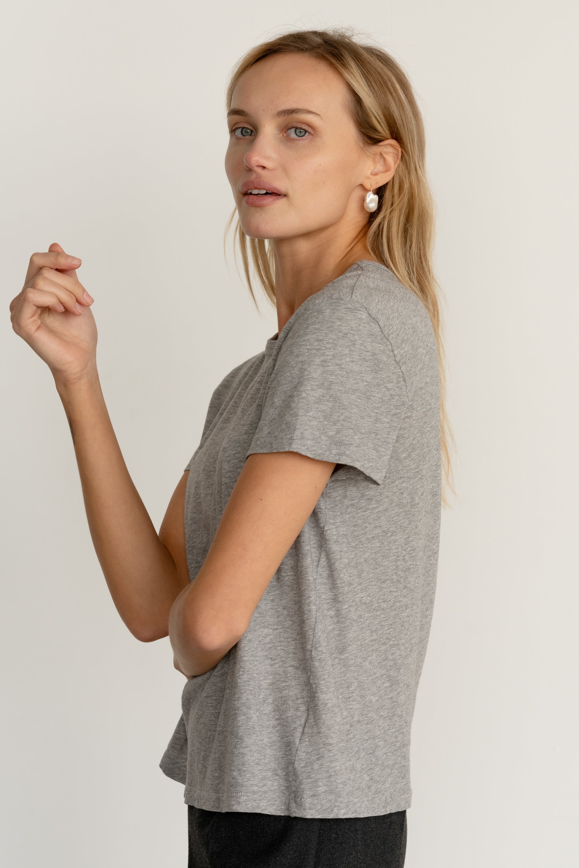 DONNI Heather Grey Jersey Tee - Heather-Grey