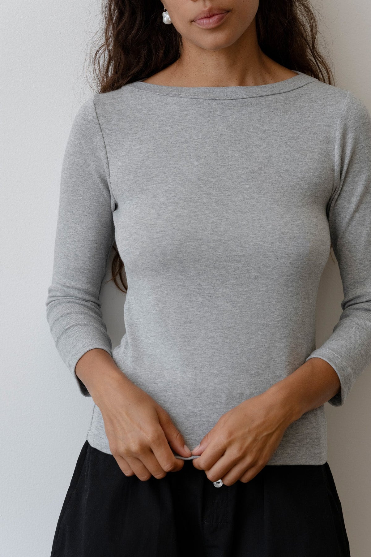 DONNI Heather Grey Baby Rib Boat Neck - Heather-Grey