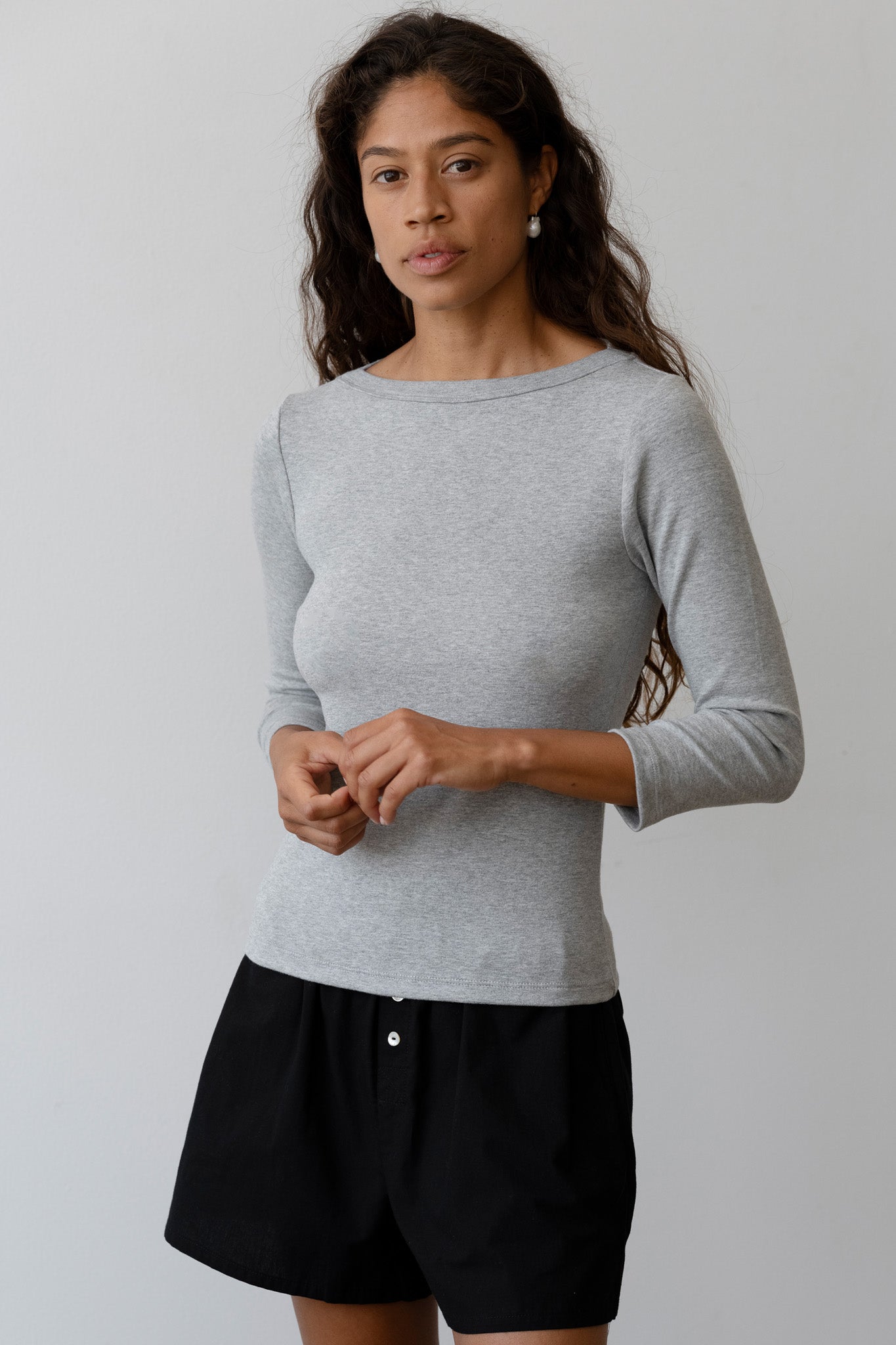 DONNI Heather Grey Baby Rib Boat Neck - Heather-Grey