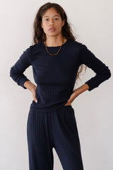 DONNI The Pointelle Long Sleeve - Navy