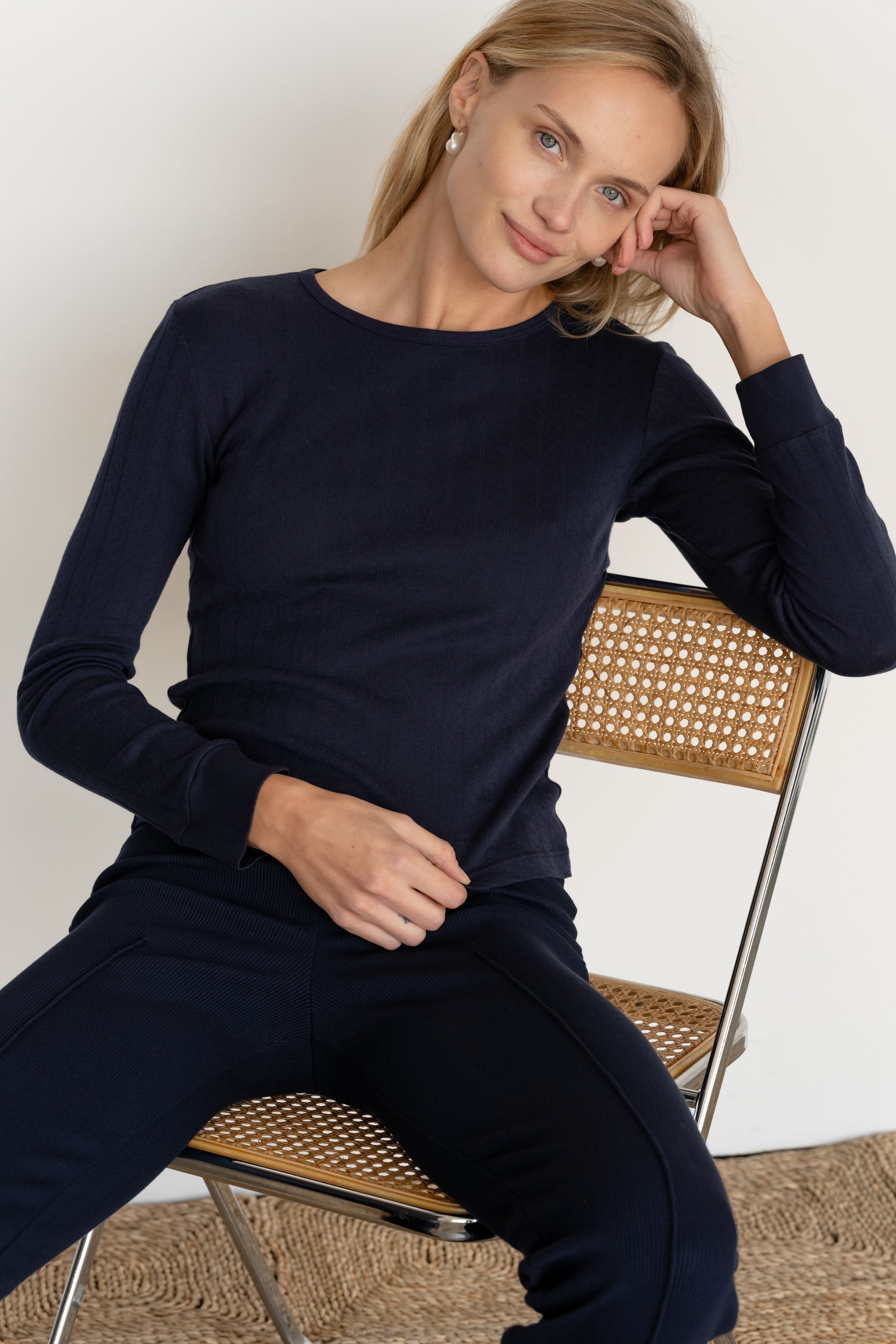DONNI The Pointelle Long Sleeve - Navy