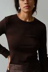 DONNI The Baby Rib Scallop Long Sleeve - Espresso