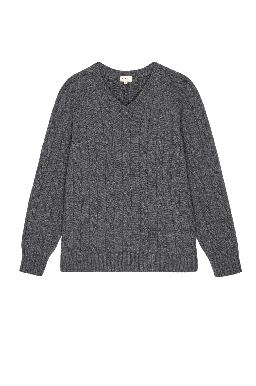 DONNI The Cable V-Neck Sweater - Charcoal-Grey