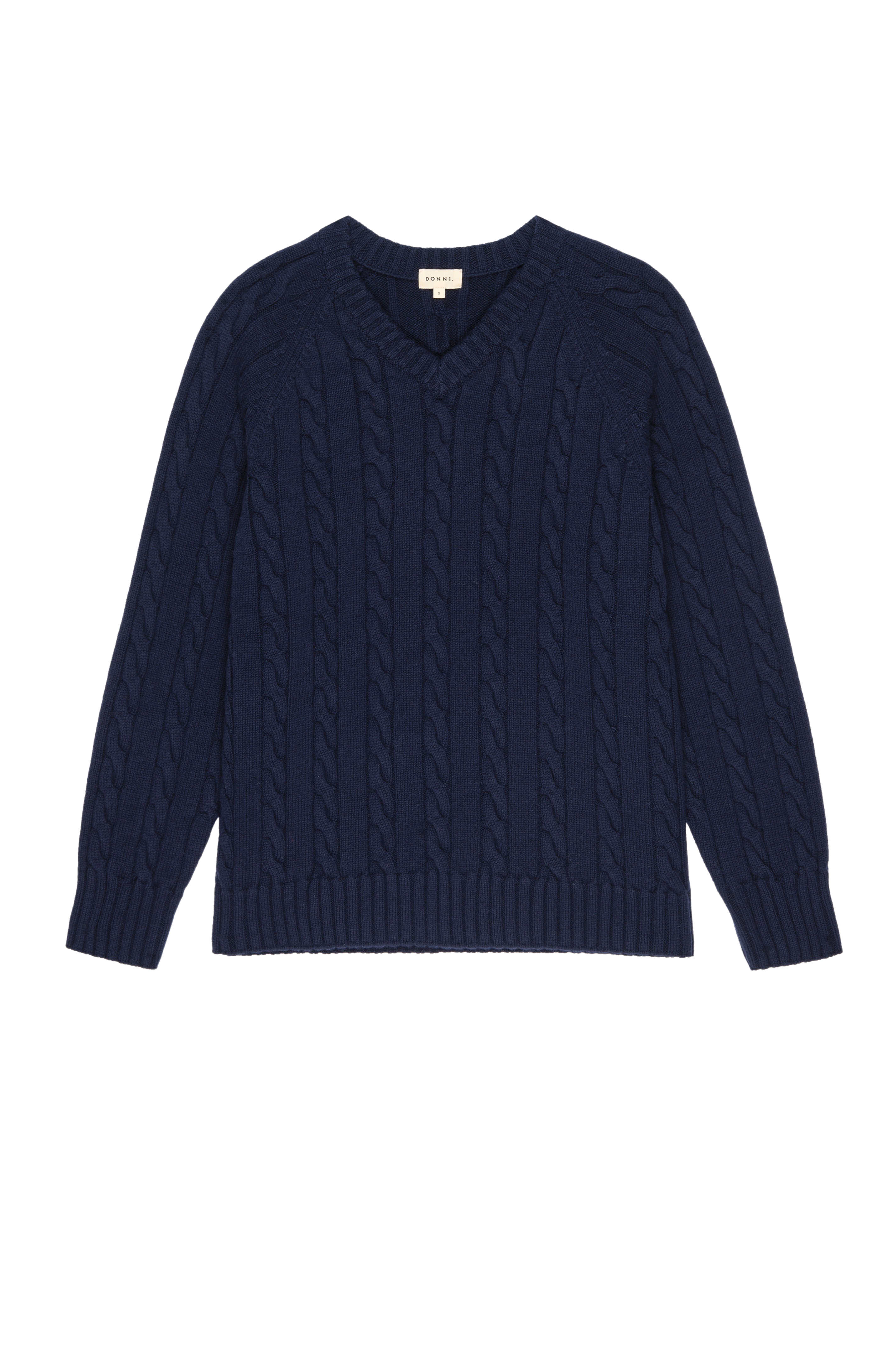 DONNI The Cable V-Neck Sweater - Navy