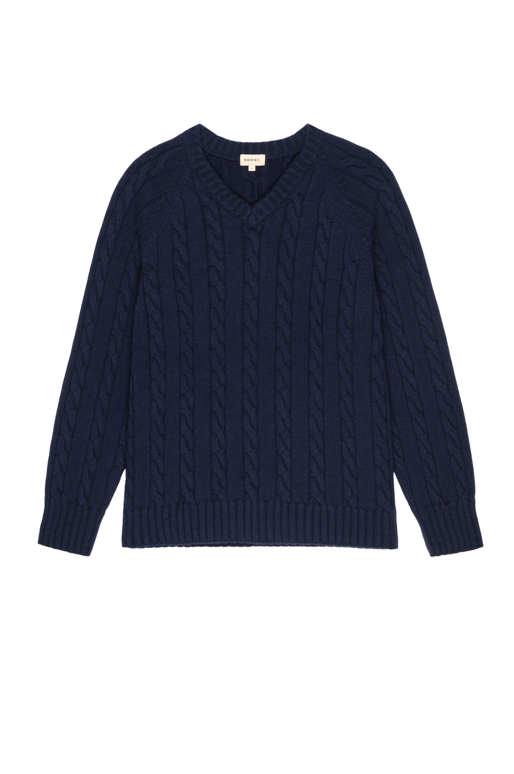 DONNI The Cable V-Neck Sweater - Navy