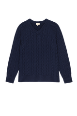 DONNI The Cable V-Neck Sweater - Navy