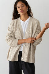 DONNI The Cable V-Neck Cardigan - Oatmeal