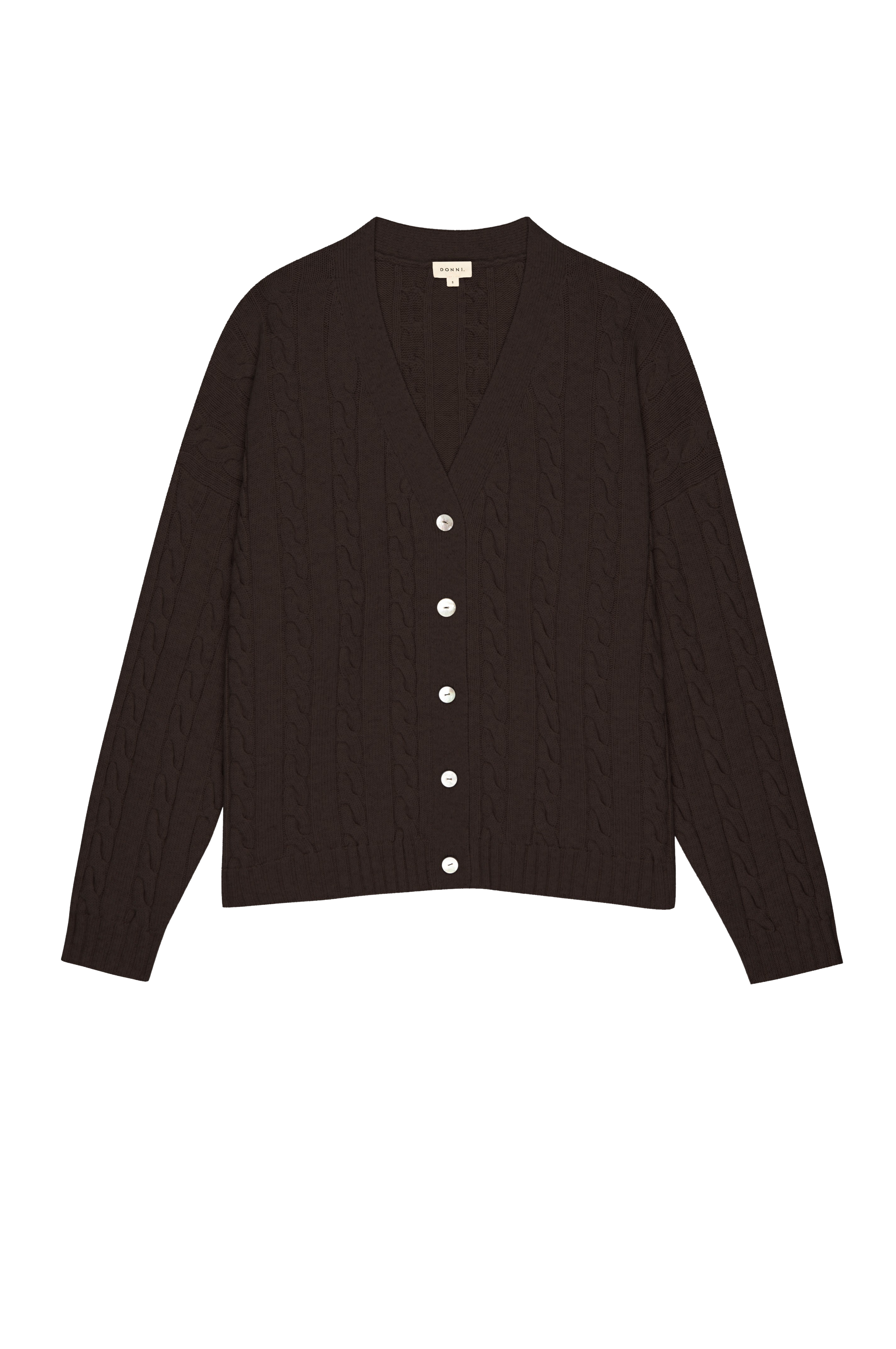 DONNI The Cable V-Neck Cardigan - Espresso