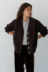 DONNI The Cable V-Neck Cardigan - Espresso