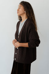 DONNI The Cable V-Neck Cardigan - Espresso