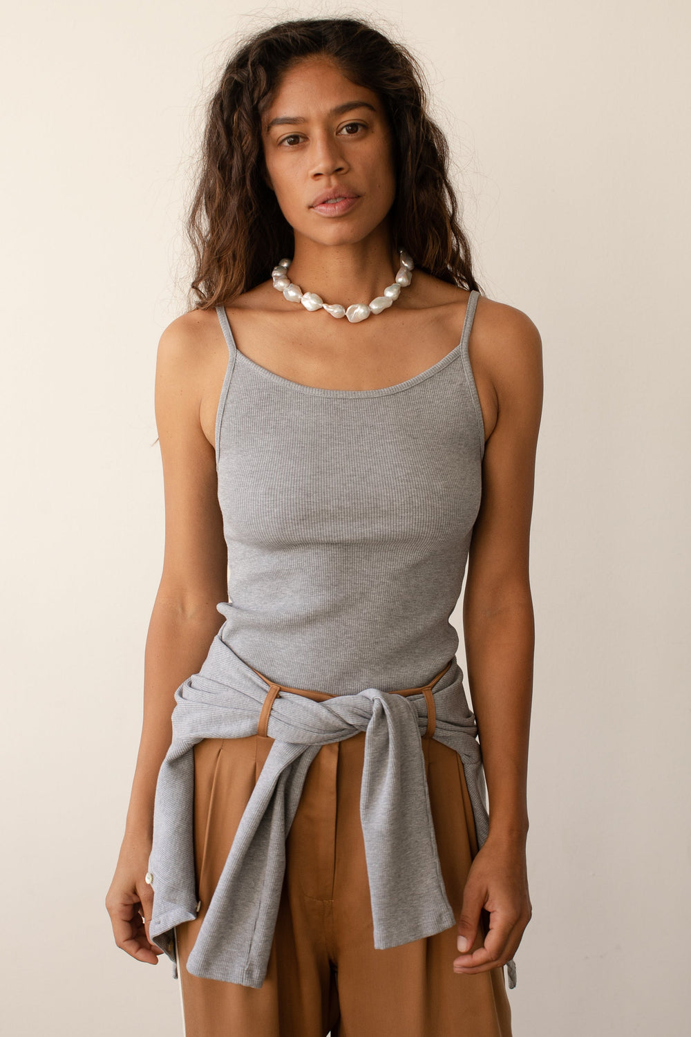 DONNI The Rib Spaghetti Tank - Heather Grey