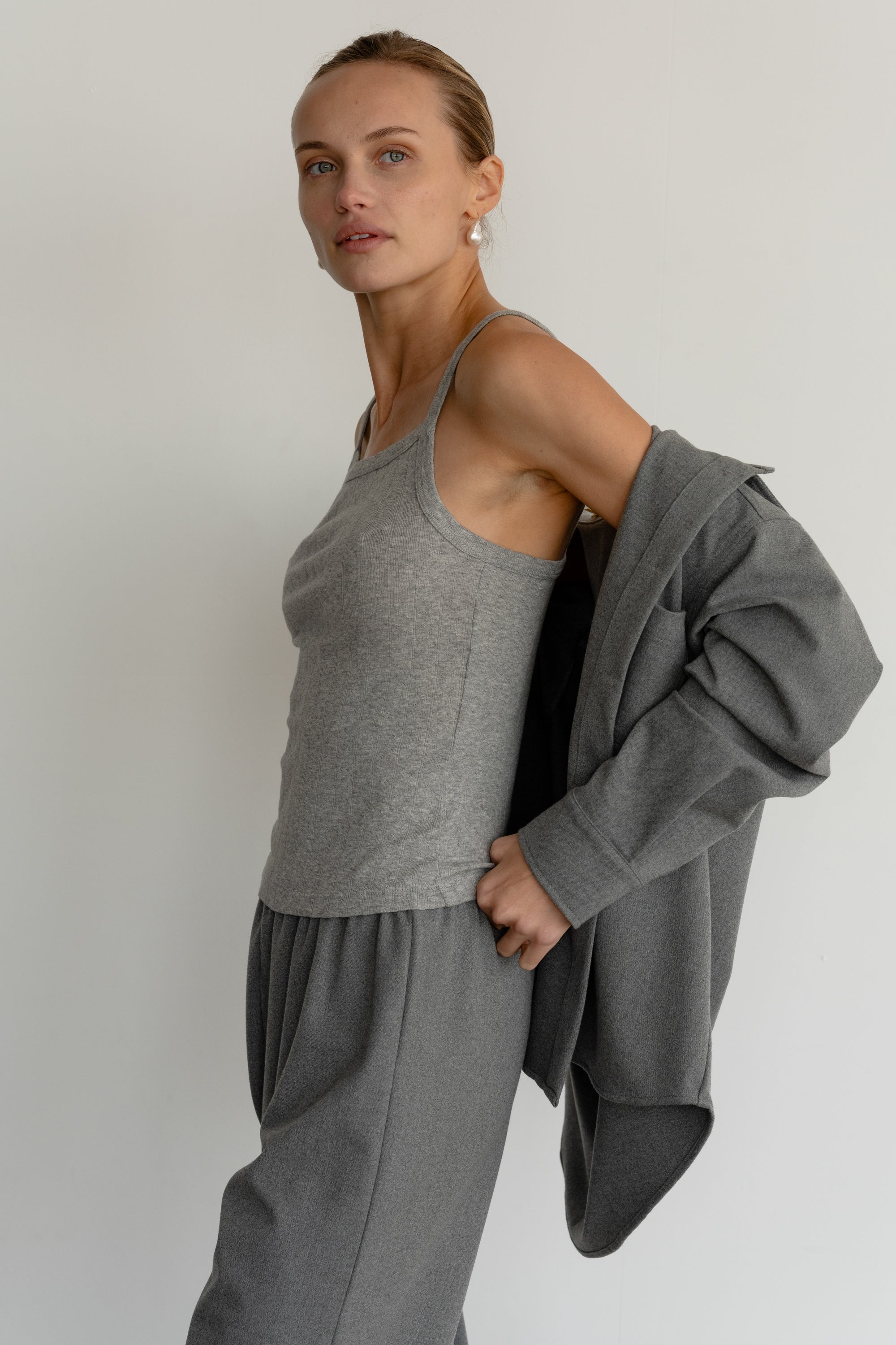 DONNI The Pointelle Square Neck Tank - Heather-Grey