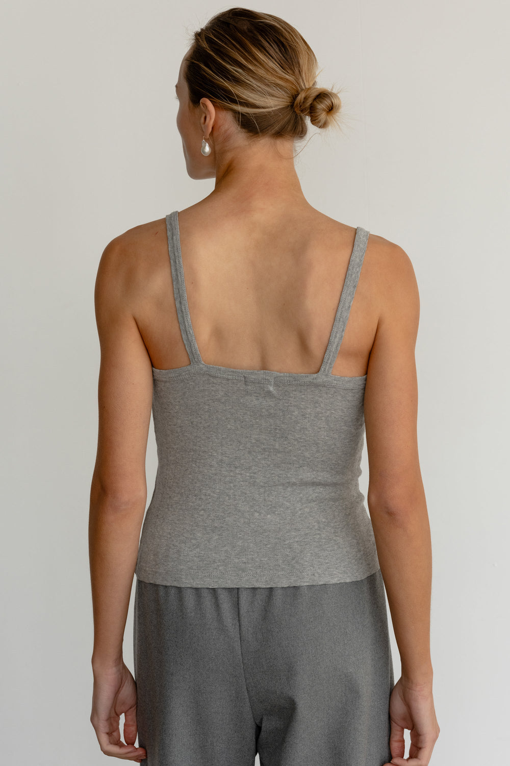 DONNI The Pointelle Square Neck Tank - Heather-Grey