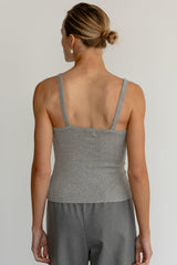 DONNI The Pointelle Square Neck Tank - Heather-Grey