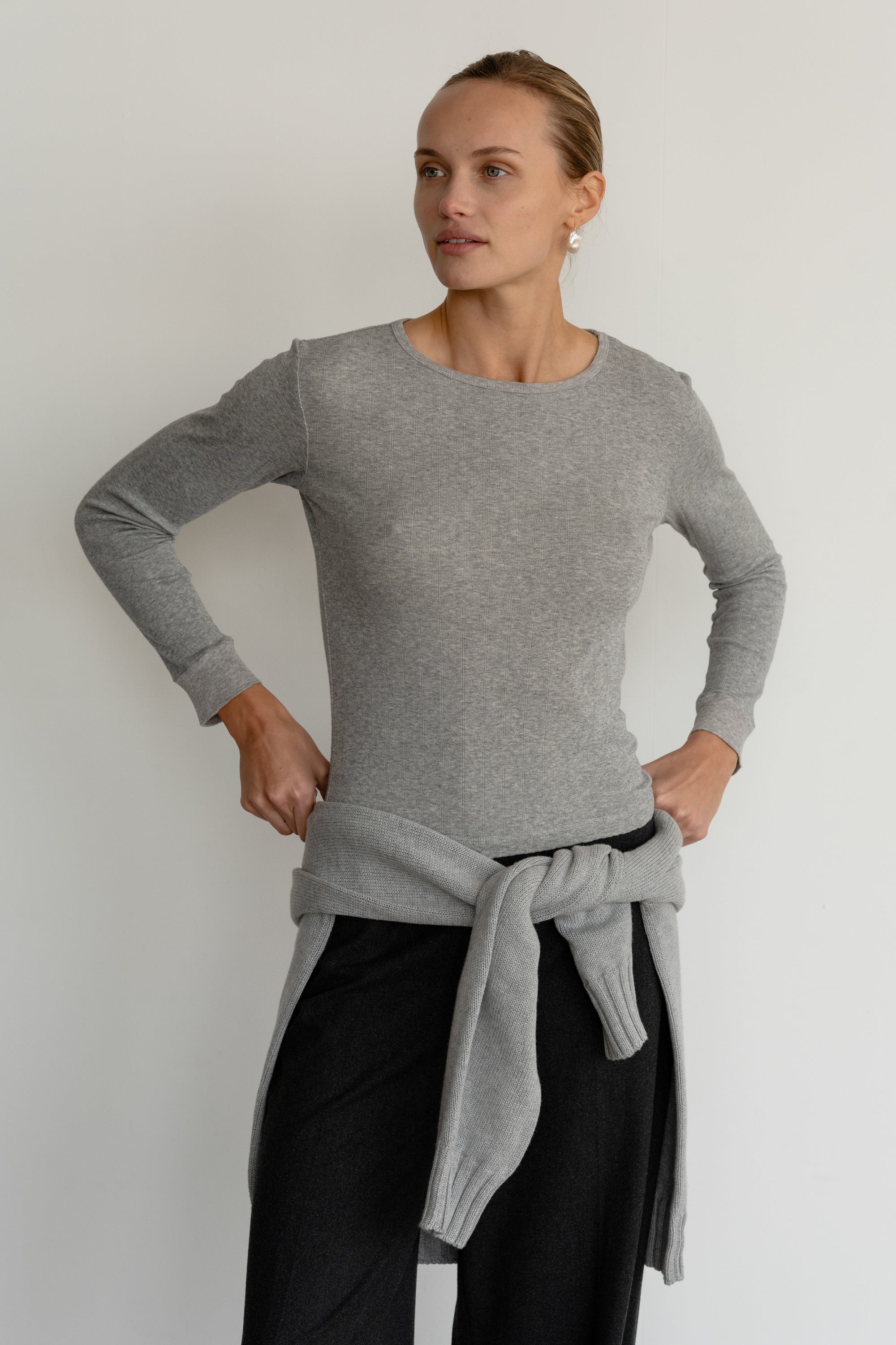 DONNI The Pointelle Long Sleeve - Heather-Grey