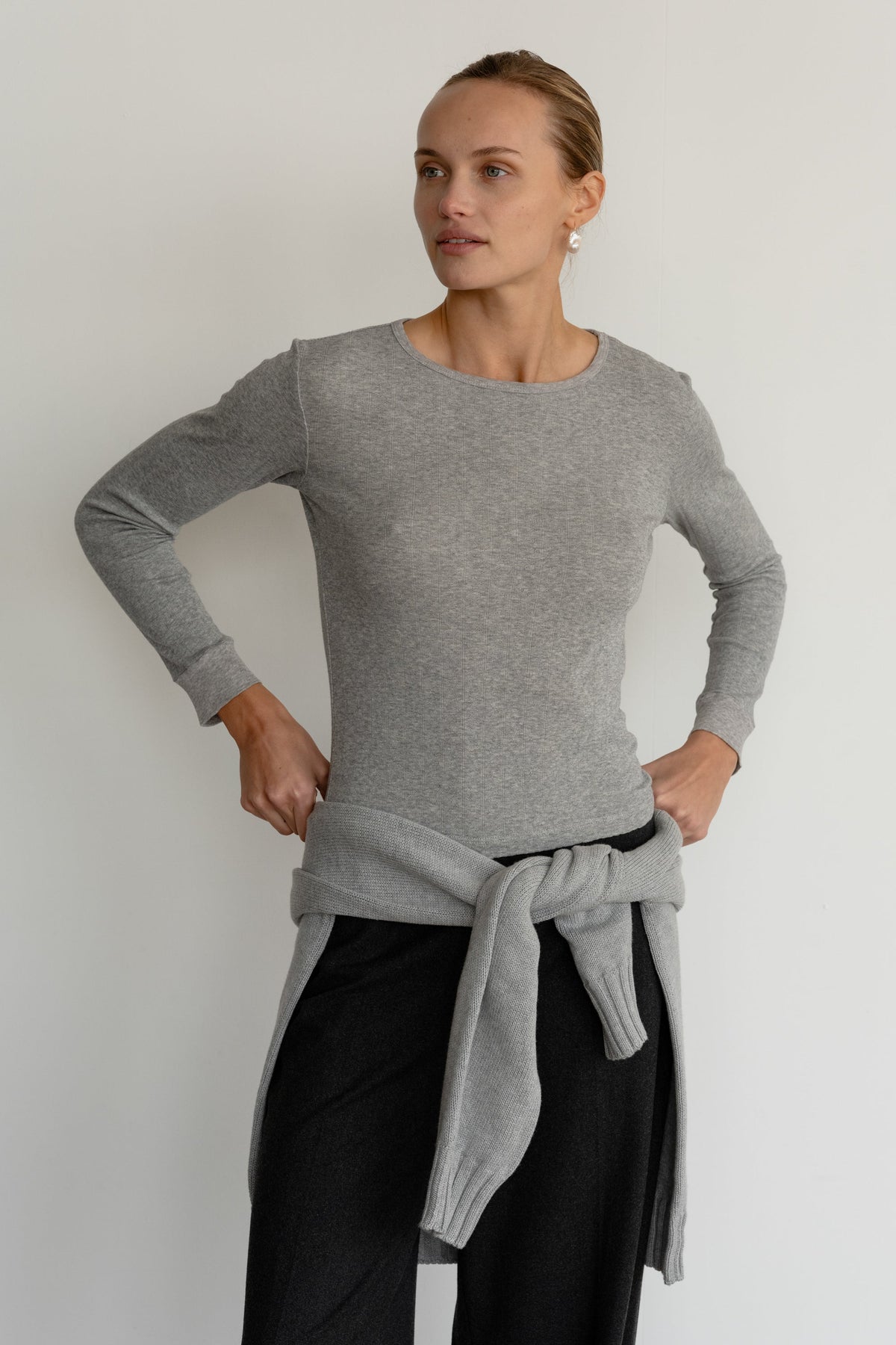 DONNI The Pointelle Long Sleeve - Heather-Grey