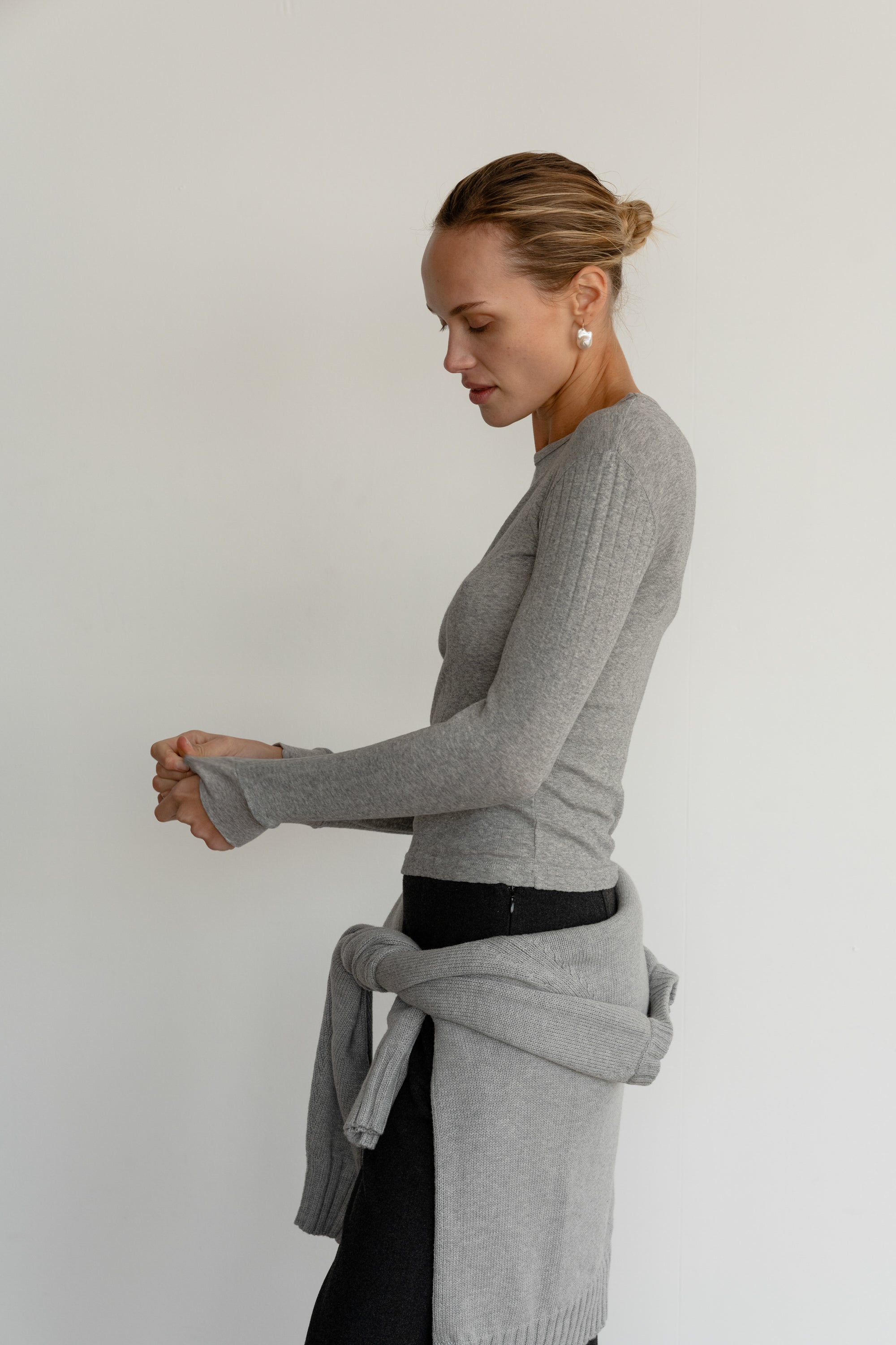 DONNI The Pointelle Long Sleeve - Heather-Grey