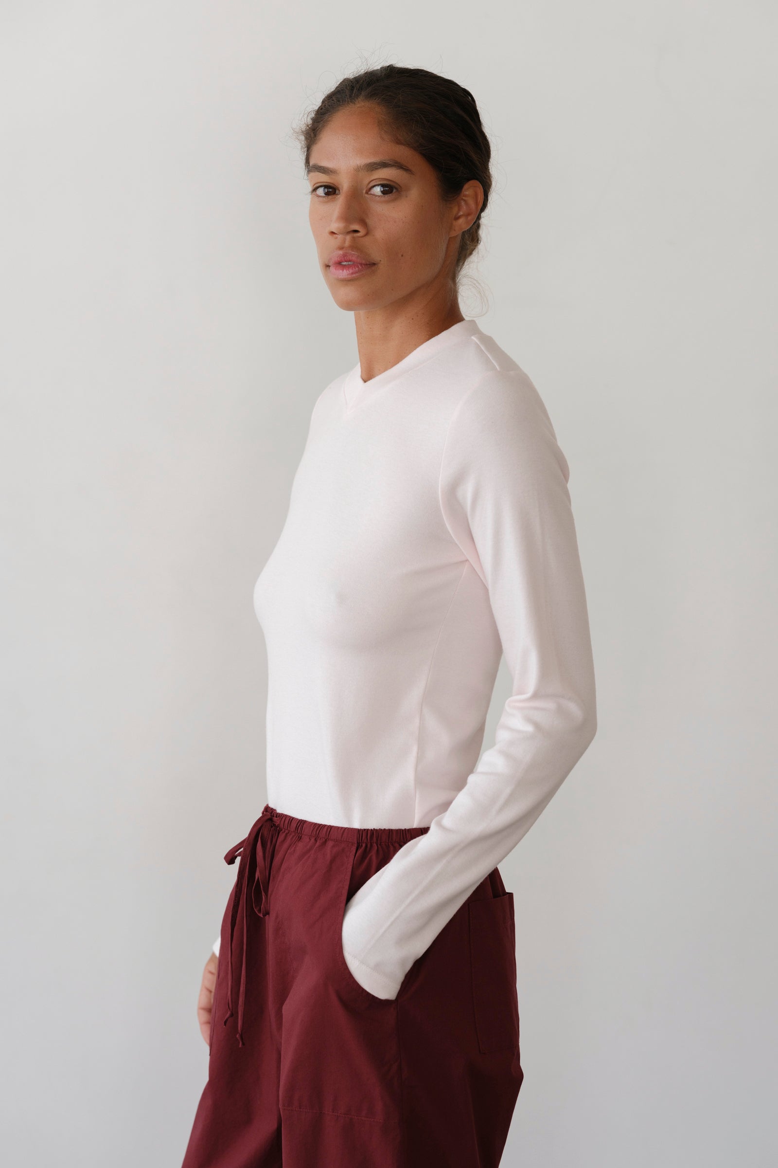 DONNI The Baby Rib V-Neck Long Sleeve - Ballerina