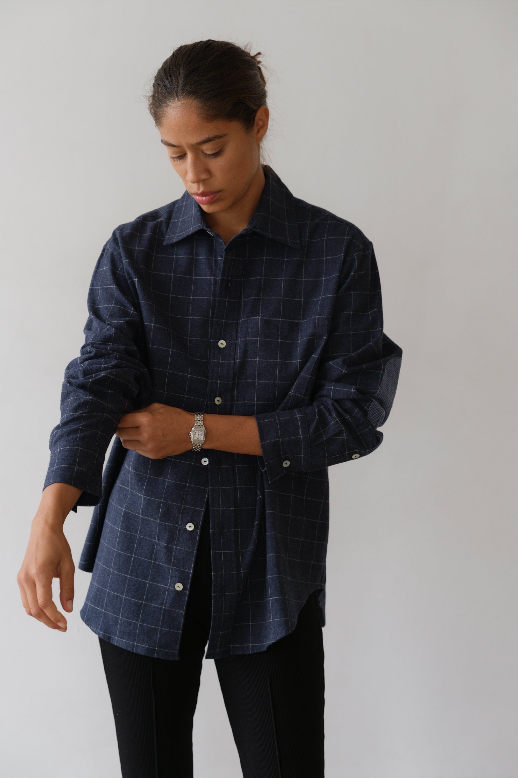 DONNI The Flannel Windowpane Shirt - Navy