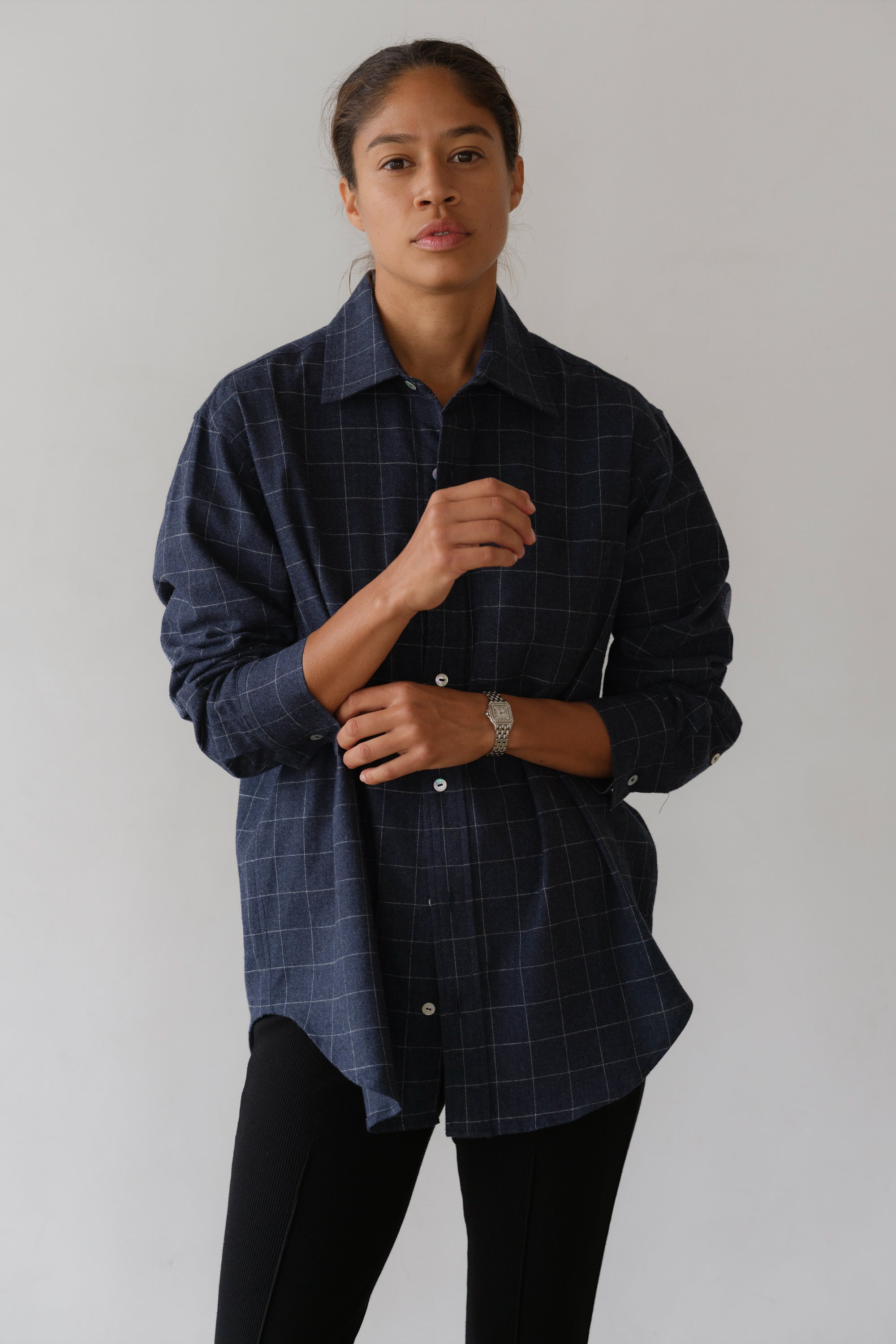 DONNI The Flannel Windowpane Shirt - Navy