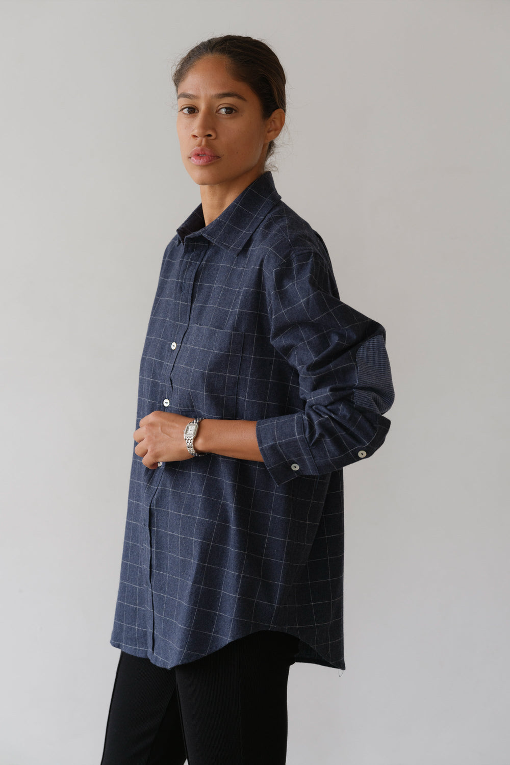 DONNI The Flannel Windowpane Shirt - Navy