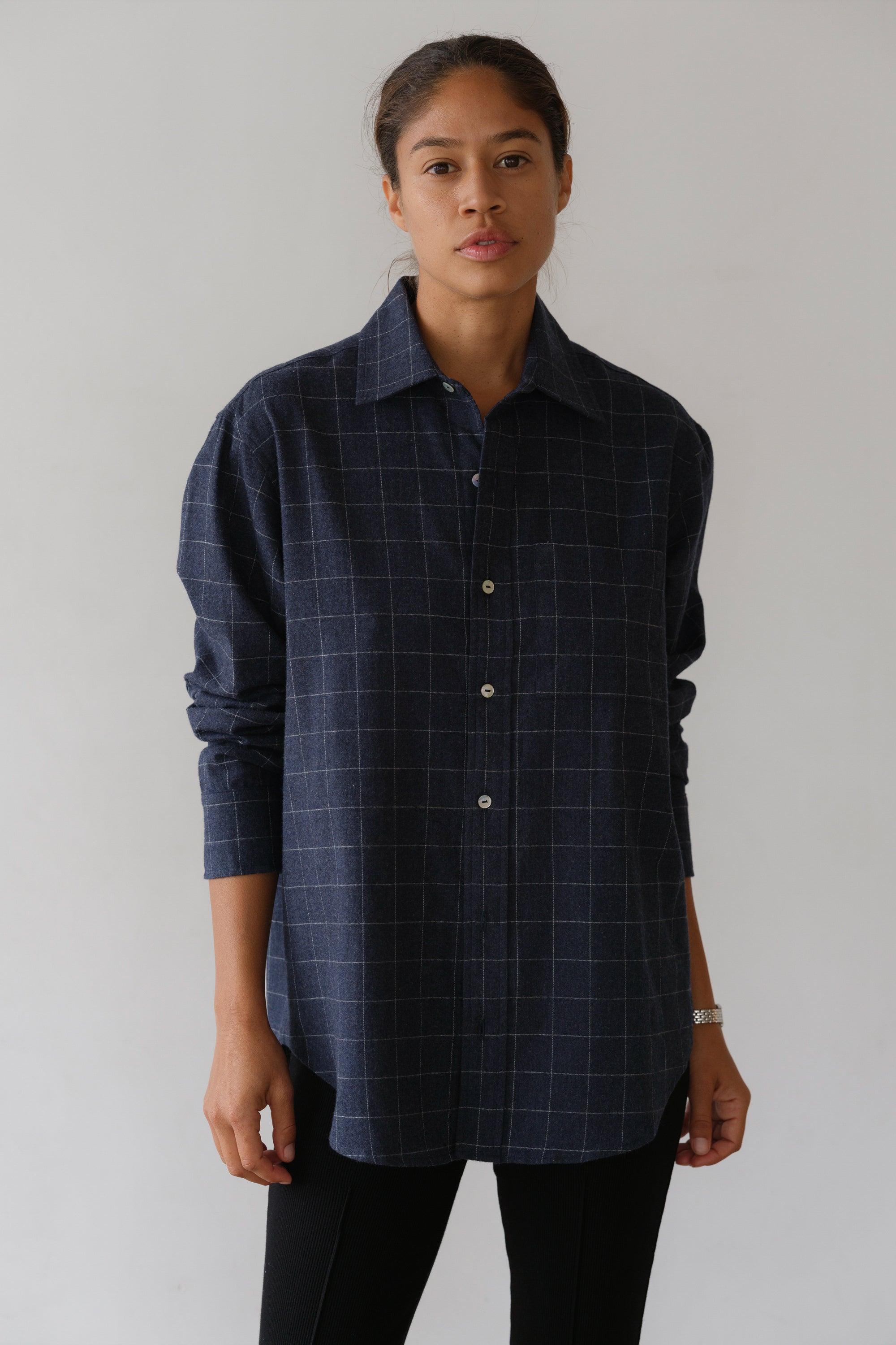 DONNI The Flannel Windowpane Shirt - Navy