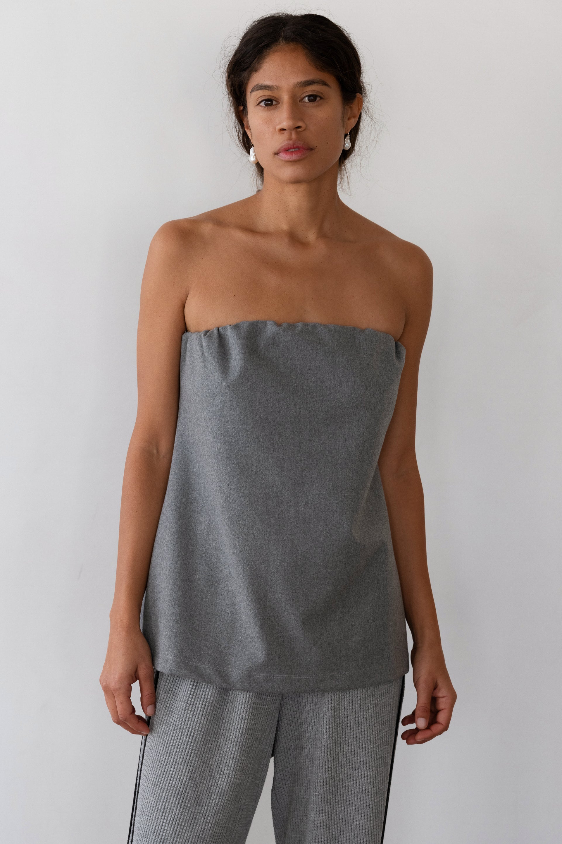 DONNI The Flannel Tube Top - Heather-Grey