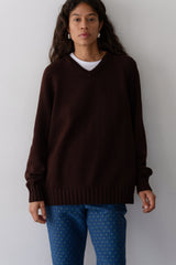 DONNI The Heavy Cotton Knit V-Neck Sweater - Espresso