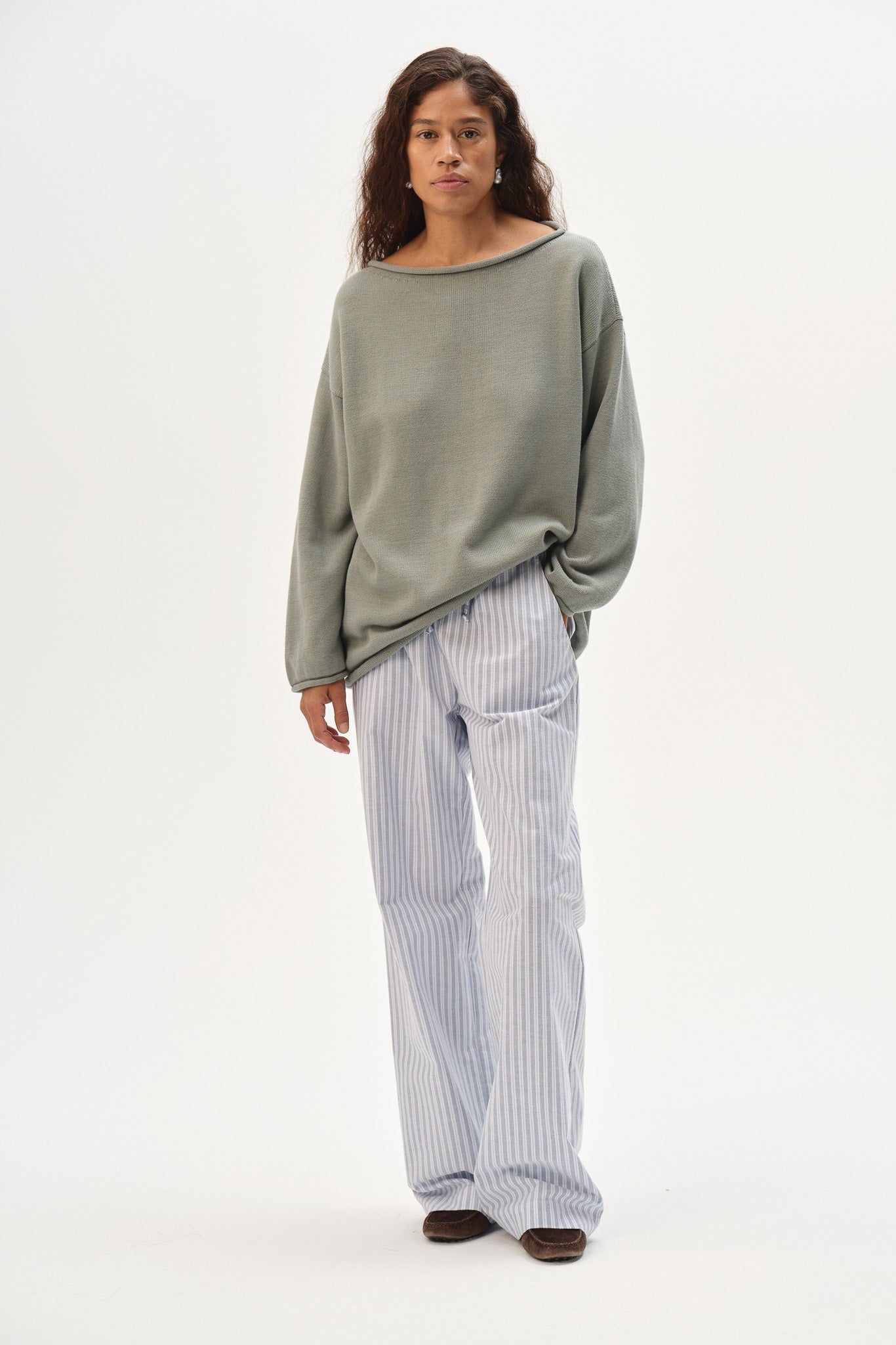 DONNI The Cotton Knit Boat Neck Sweater - sage