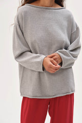DONNI The Cotton Knit Boat Neck Sweater - Heather-Grey