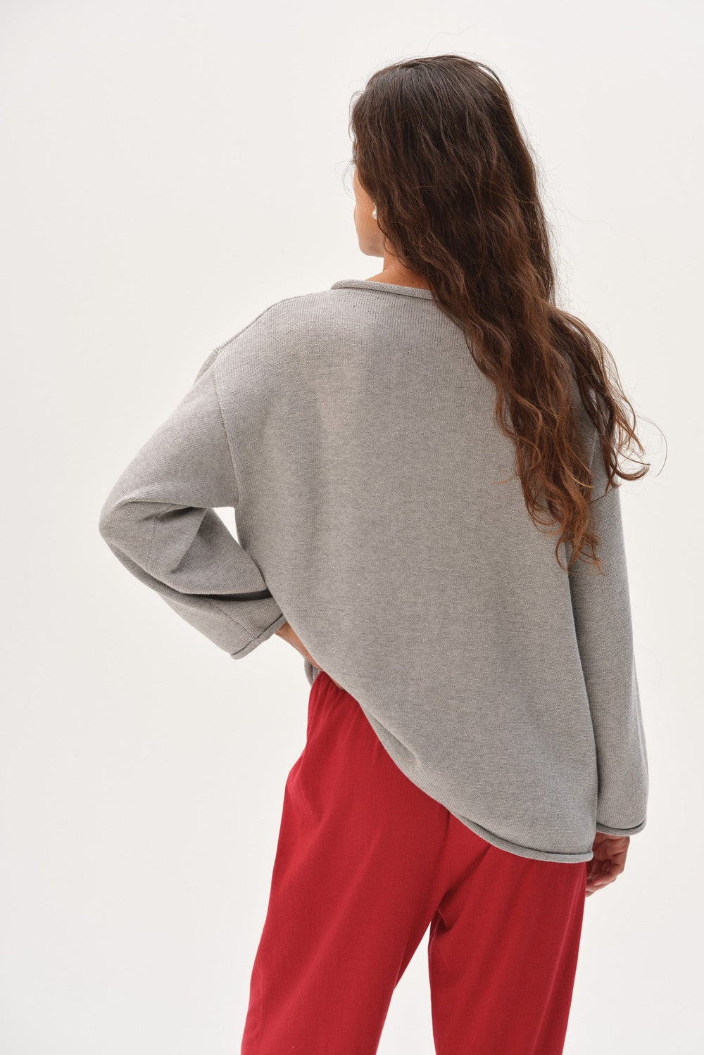 DONNI The Cotton Knit Boat Neck Sweater - Heather-Grey