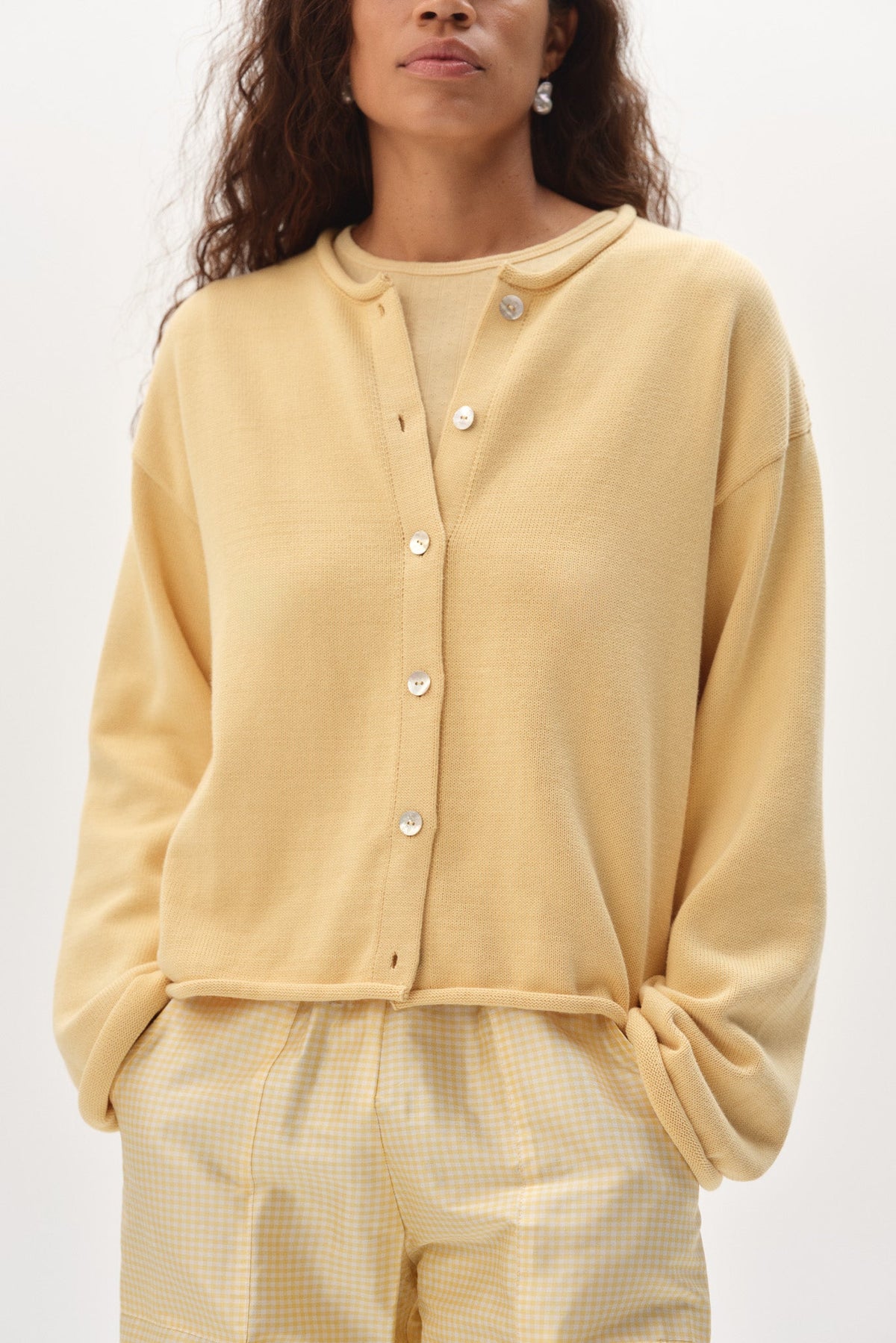 DONNI The Cotton Knit Roll Cardigan - Butter