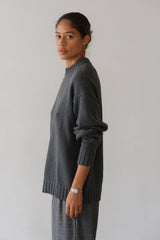 DONNI The Cotton Cashmere Crewneck Sweater - Charcoal-Grey