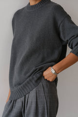 DONNI The Cotton Cashmere Crewneck Sweater - Charcoal-Grey