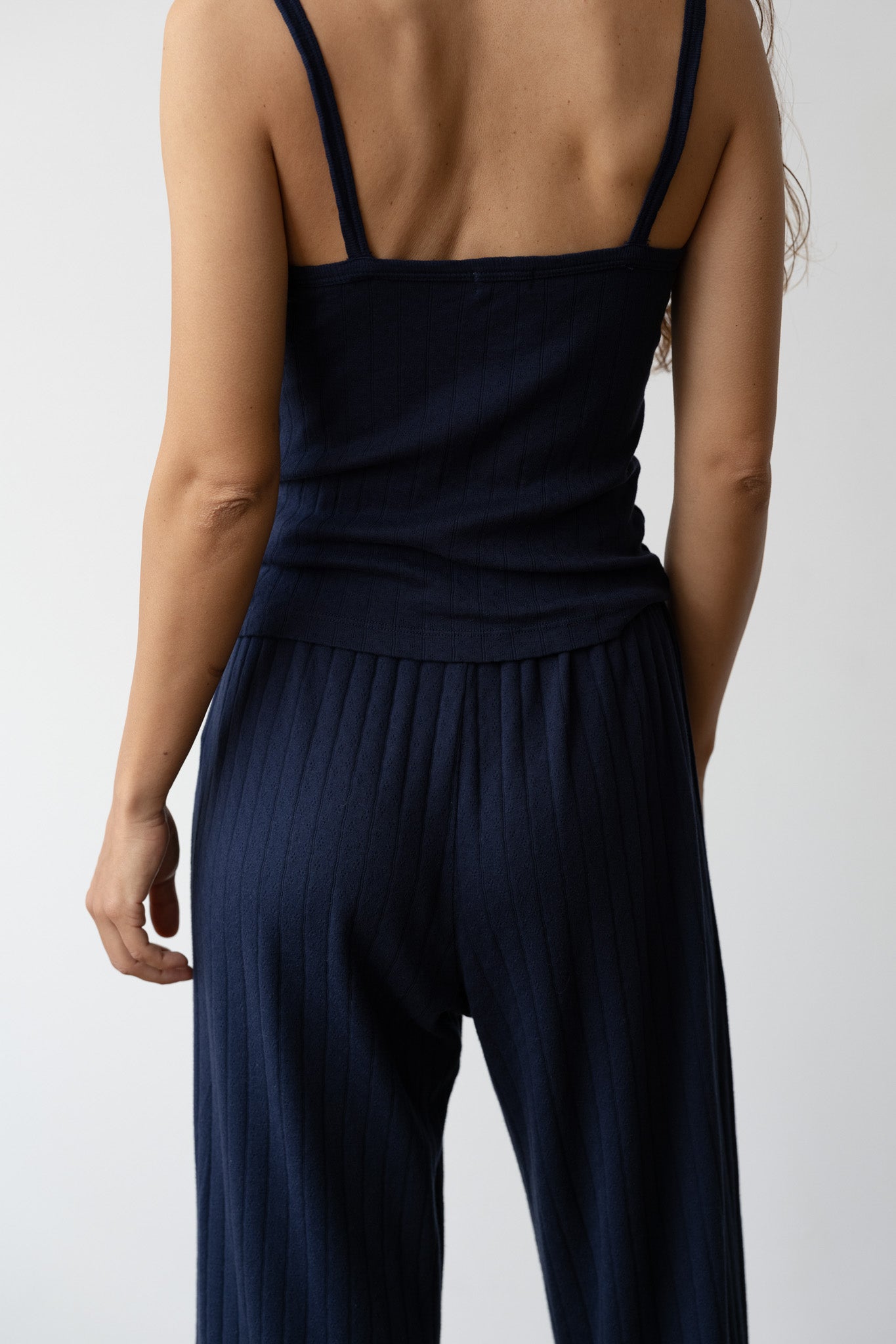 DONNI The Pointelle Square Neck Tank - Navy