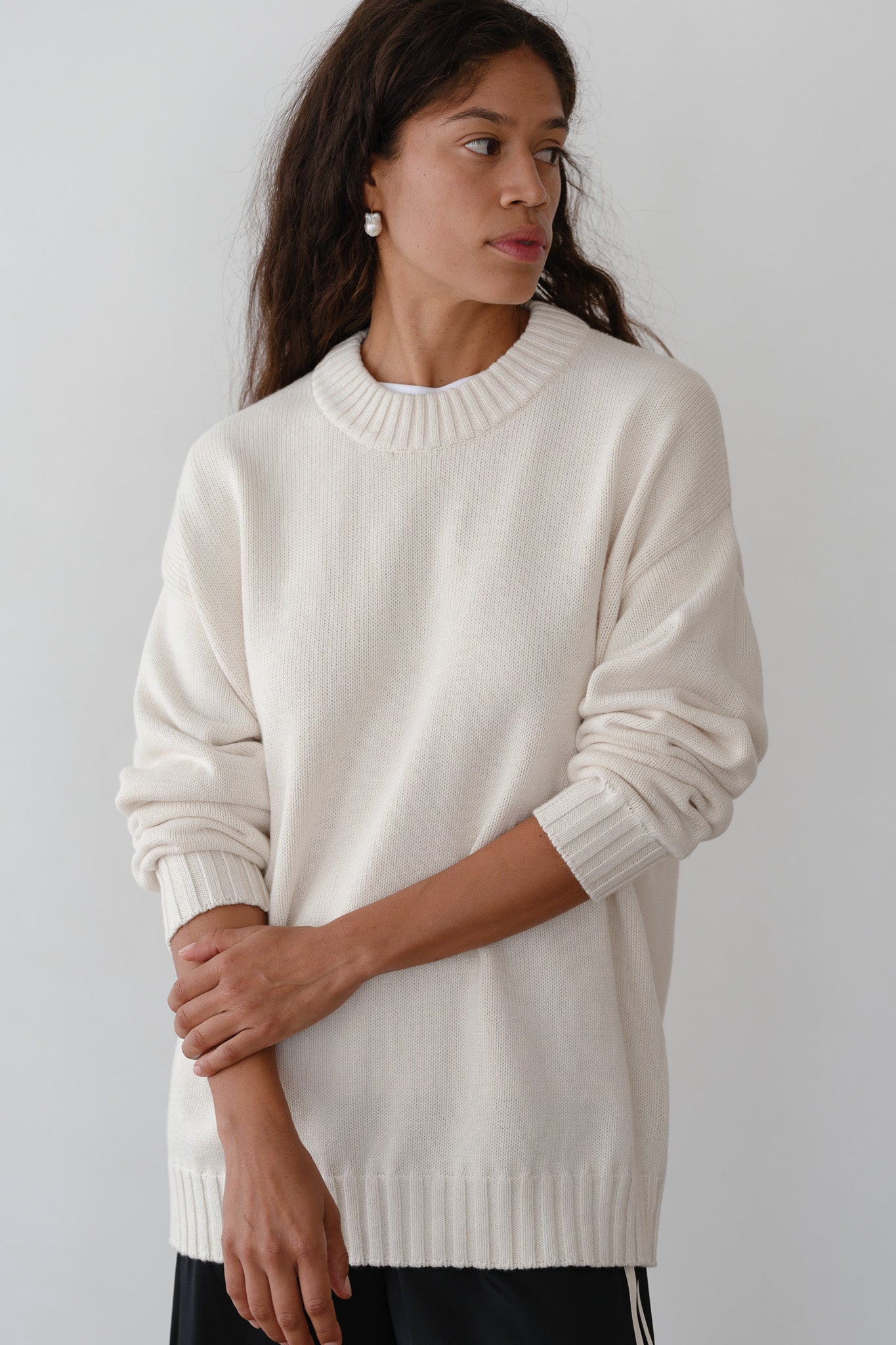 DONNI The Cotton Cashmere Crewneck Sweater - Creme