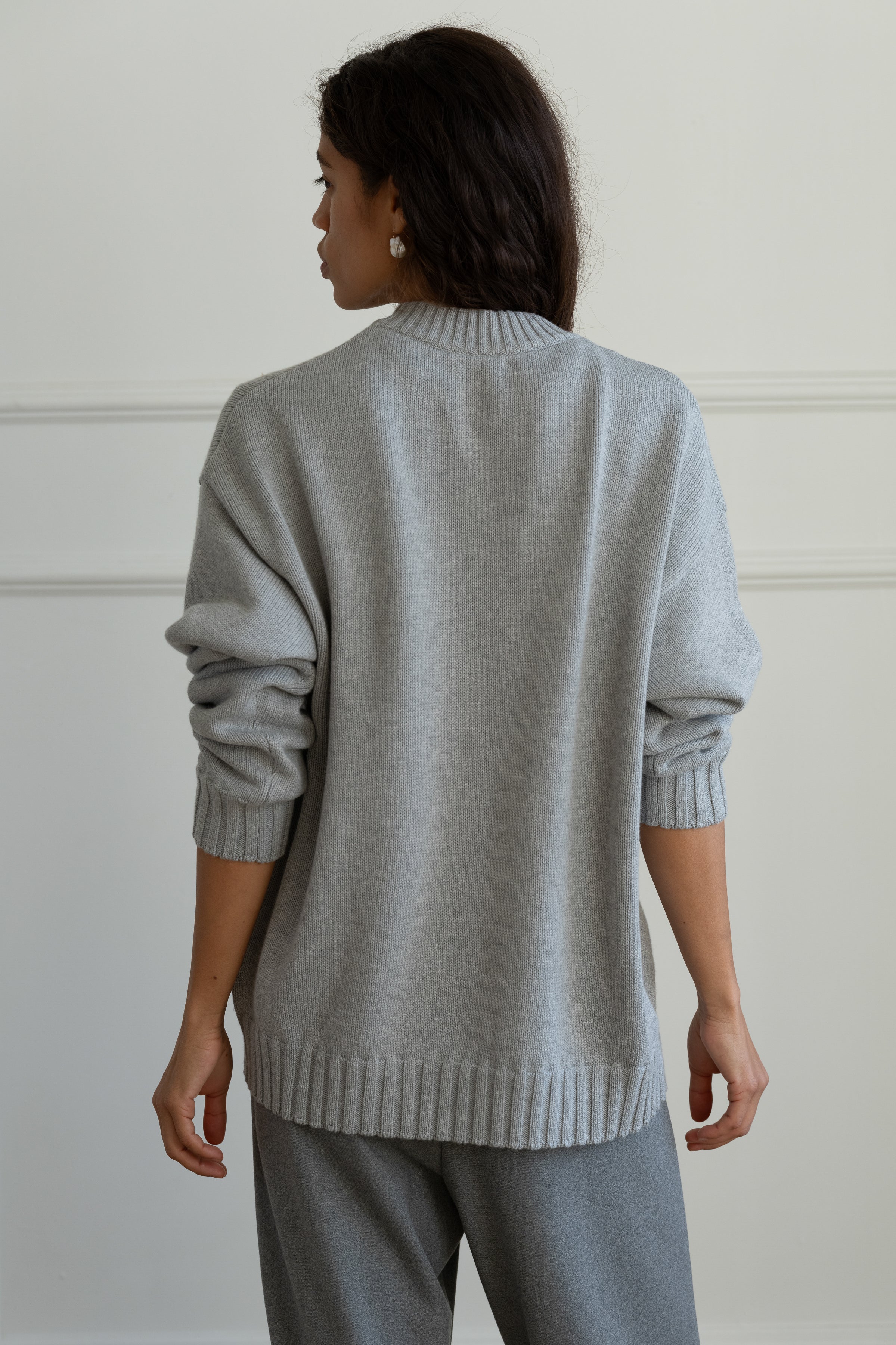 DONNI The Cotton Cashmere Crewneck Sweater - Heather-Grey