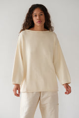 DONNI The Cotton Knit Boat Neck Sweater - Creme