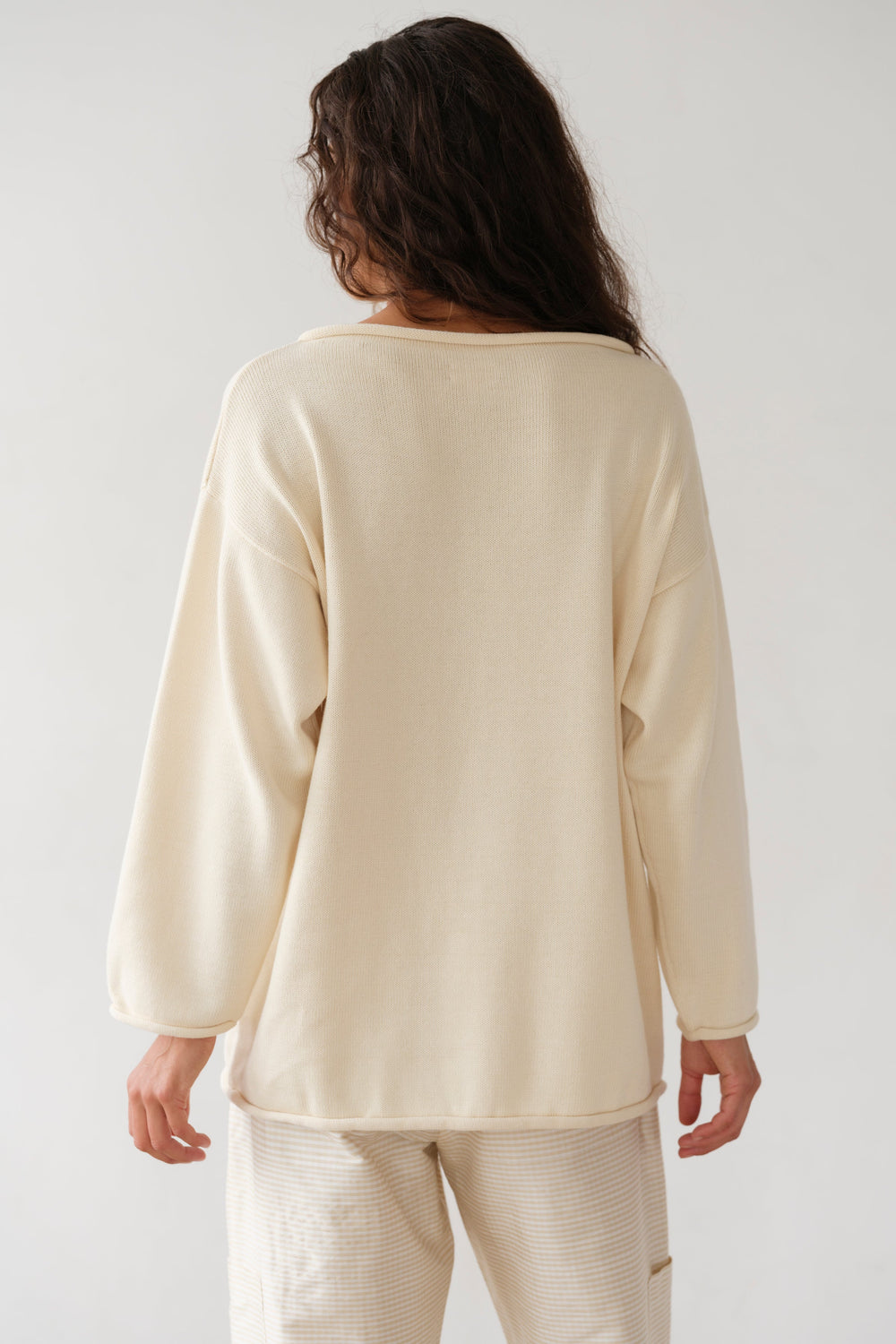 DONNI The Cotton Knit Boat Neck Sweater - Creme