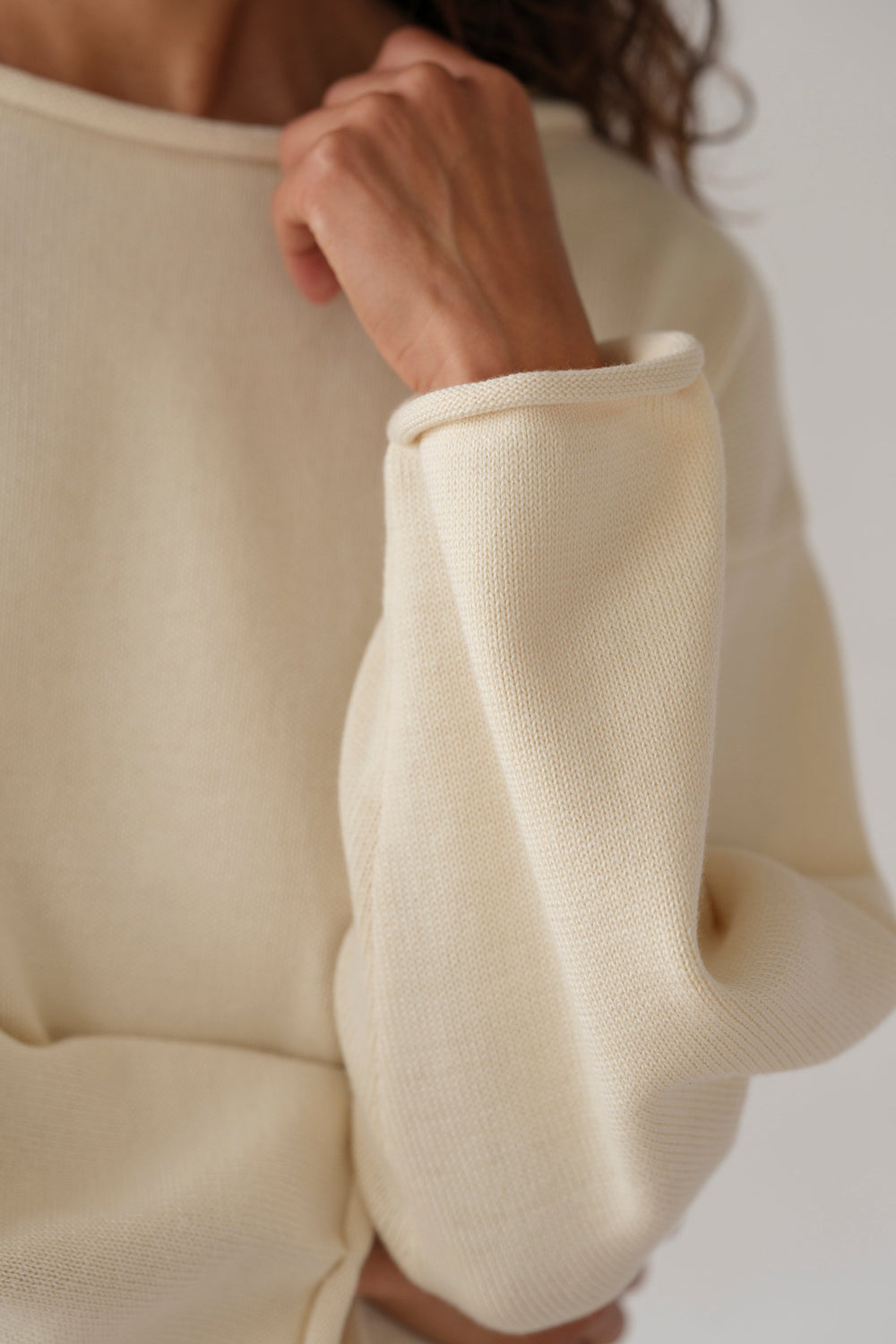 DONNI The Cotton Knit Boat Neck Sweater - Creme