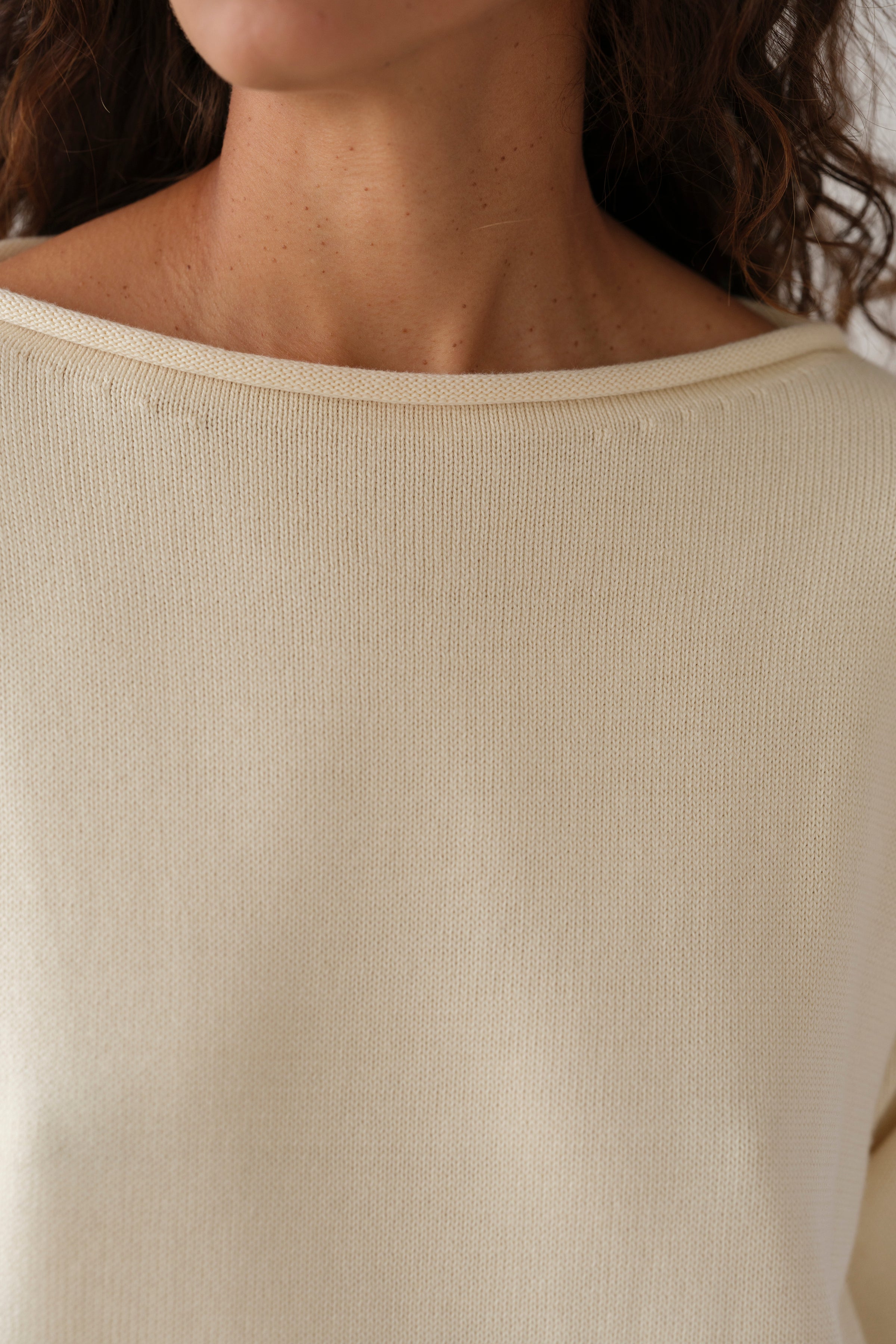 DONNI The Cotton Knit Boat Neck Sweater - Creme