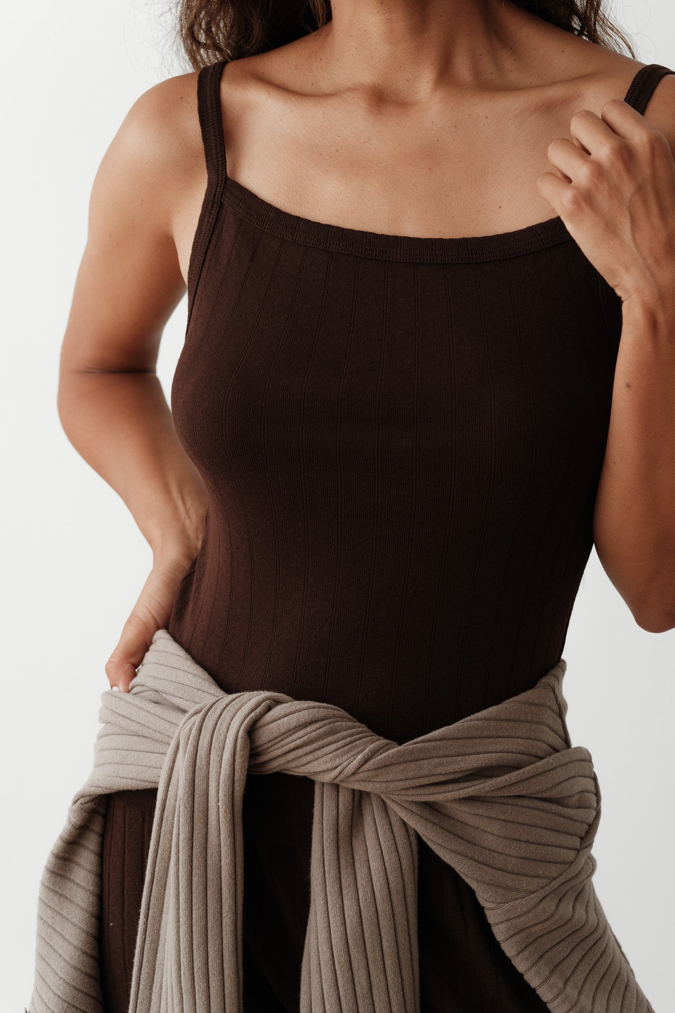 DONNI The Pointelle Square Neck Tank - Espresso