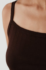DONNI The Pointelle Square Neck Tank - Espresso
