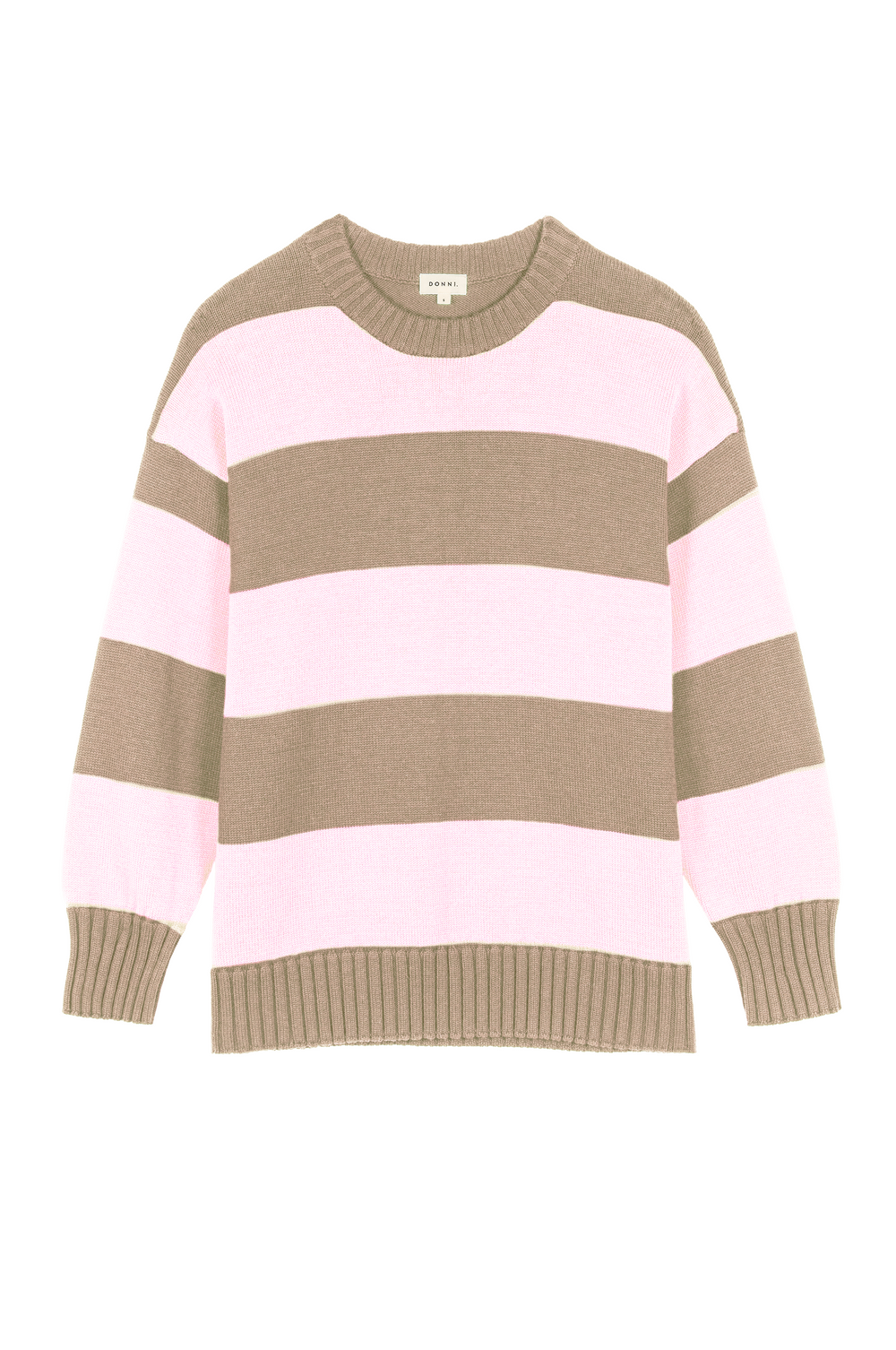 DONNI The Cotton Knit Stripe Crewneck Sweater - Shitake-Ballerina