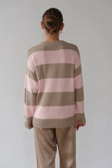 DONNI The Cotton Knit Stripe Crewneck Sweater - Shitake-Ballerina