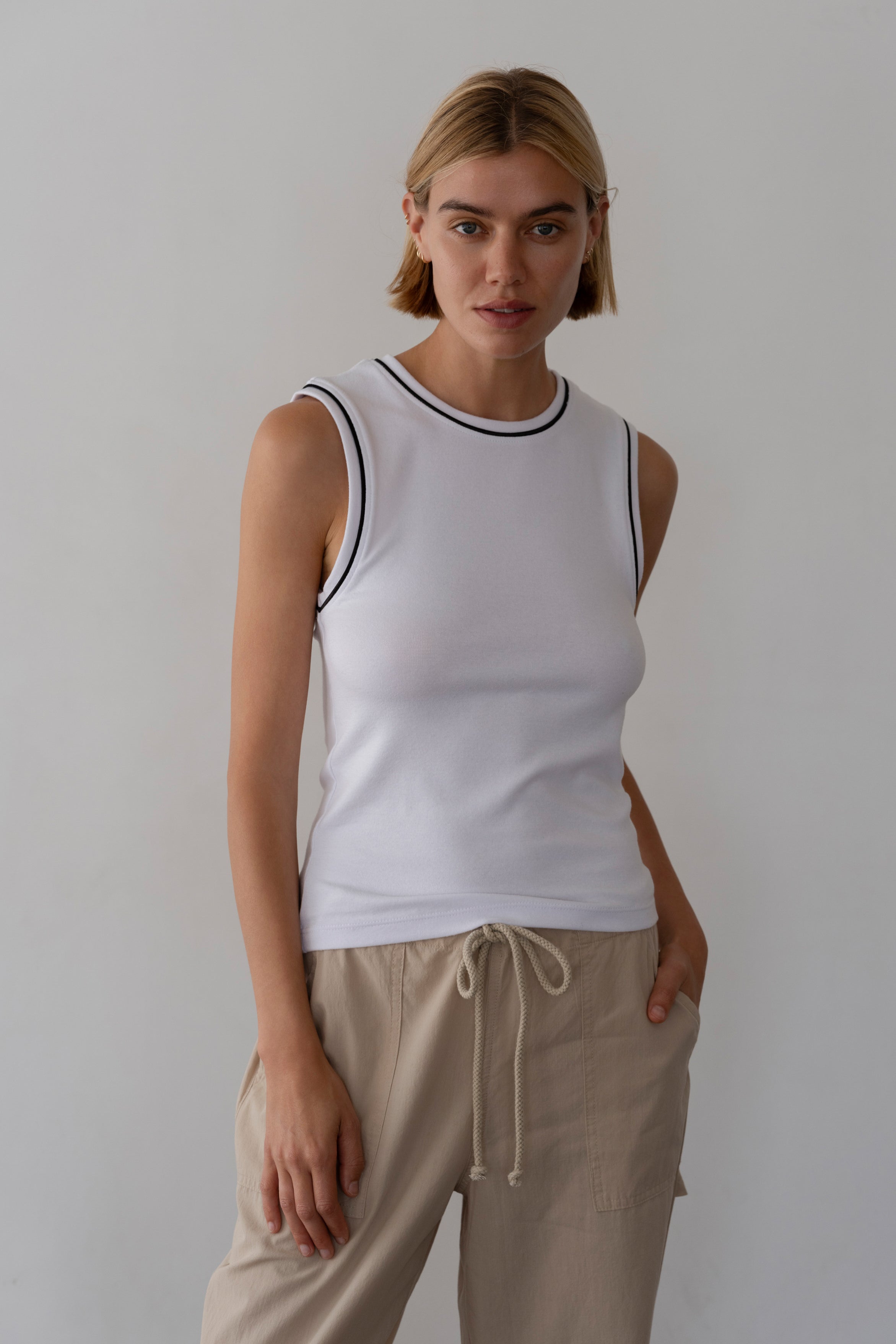 DONNI The Baby Rib Contrast Tank - Powder