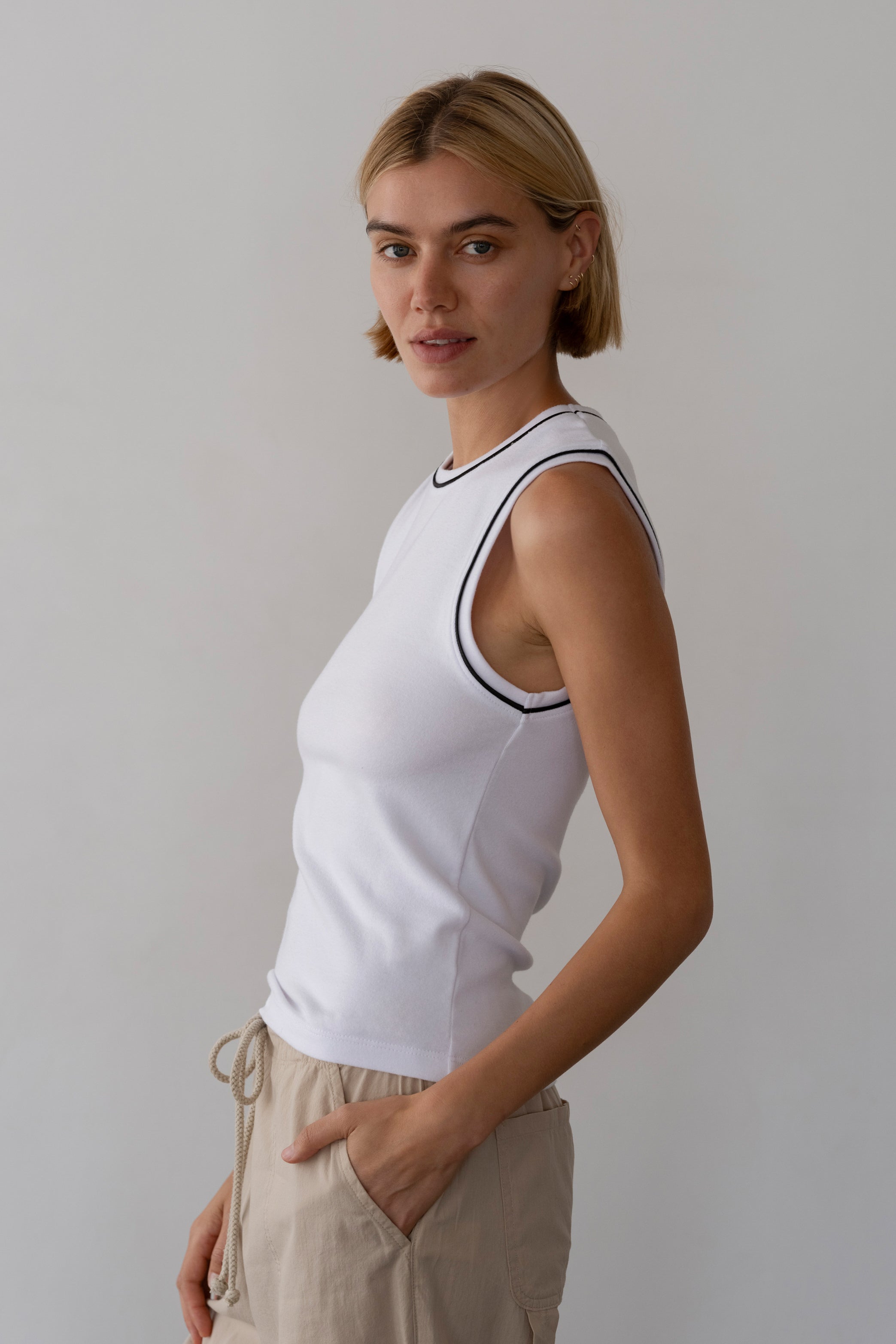 DONNI The Baby Rib Contrast Tank - Powder