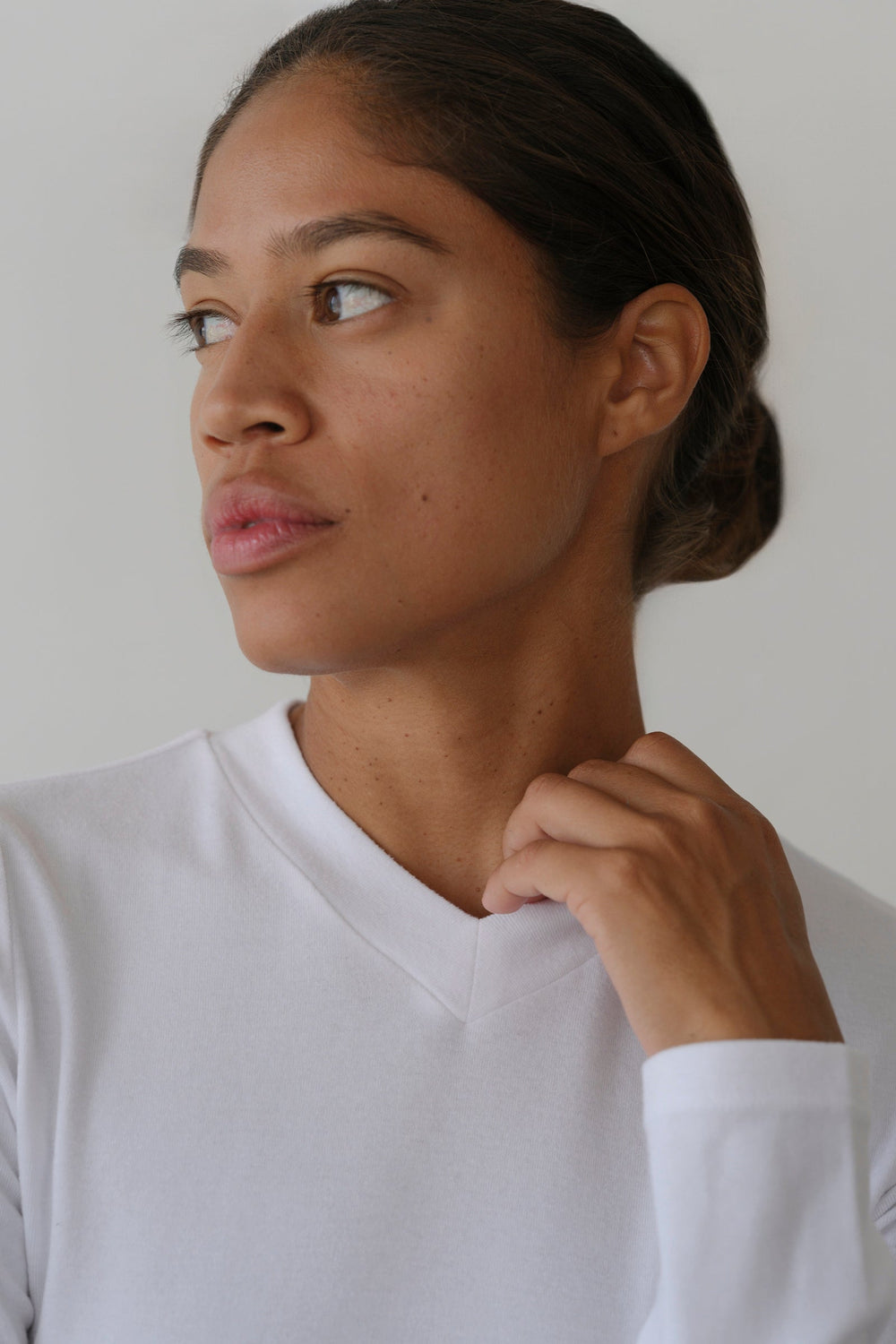 DONNI The Baby Rib V-Neck Long Sleeve - Powder